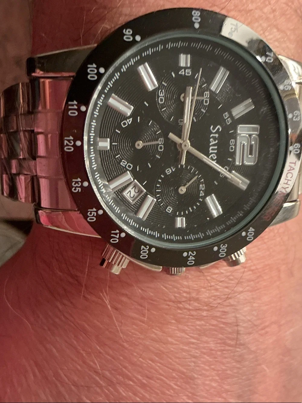 Stainless Steel Men's Chronograph Watch - Black Dial